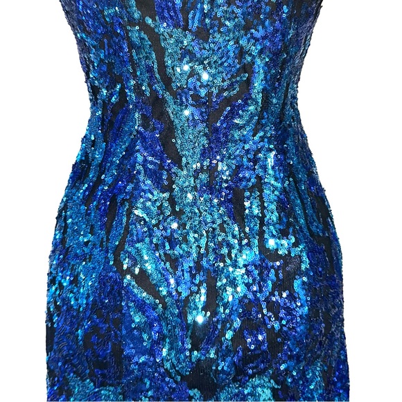 Alyce Paris Sequin Strapless Mini Dress Womens 6 Sweetheart Mermaid Blue Swiftie - Picture 7 of 10